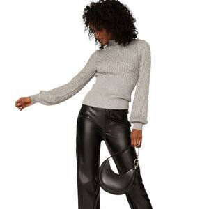 NICHOLAS Renata Sweater Pewter Silver Womens Size L Puff Long Sleeve ($325)